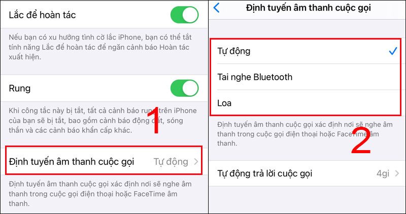 Menu lựa chọn định tuyến âm thanh cho cuộc gọi trên iPhone, với tùy chọn Tai nghe Bluetooth