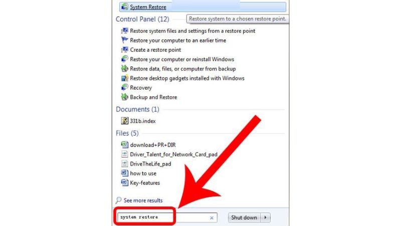 Mở System Restore để khôi phục lại trạng thái Windows khi Bluetooth hoạt động tốt