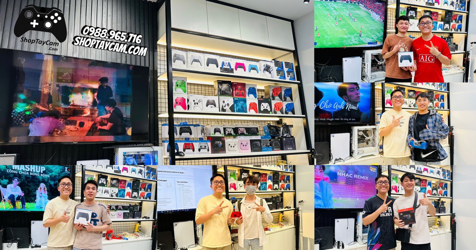 Người chơi đang sử dụng tay cầm chơi game Bluetooth để trải nghiệm game trên màn hình lớn