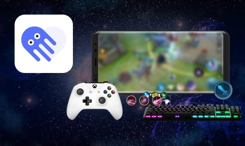 Octopus Gamepad hiển thị giao diện tùy chỉnh phím, tối ưu hóa trải nghiệm chơi game bằng bàn phím bluetooth trên di động.