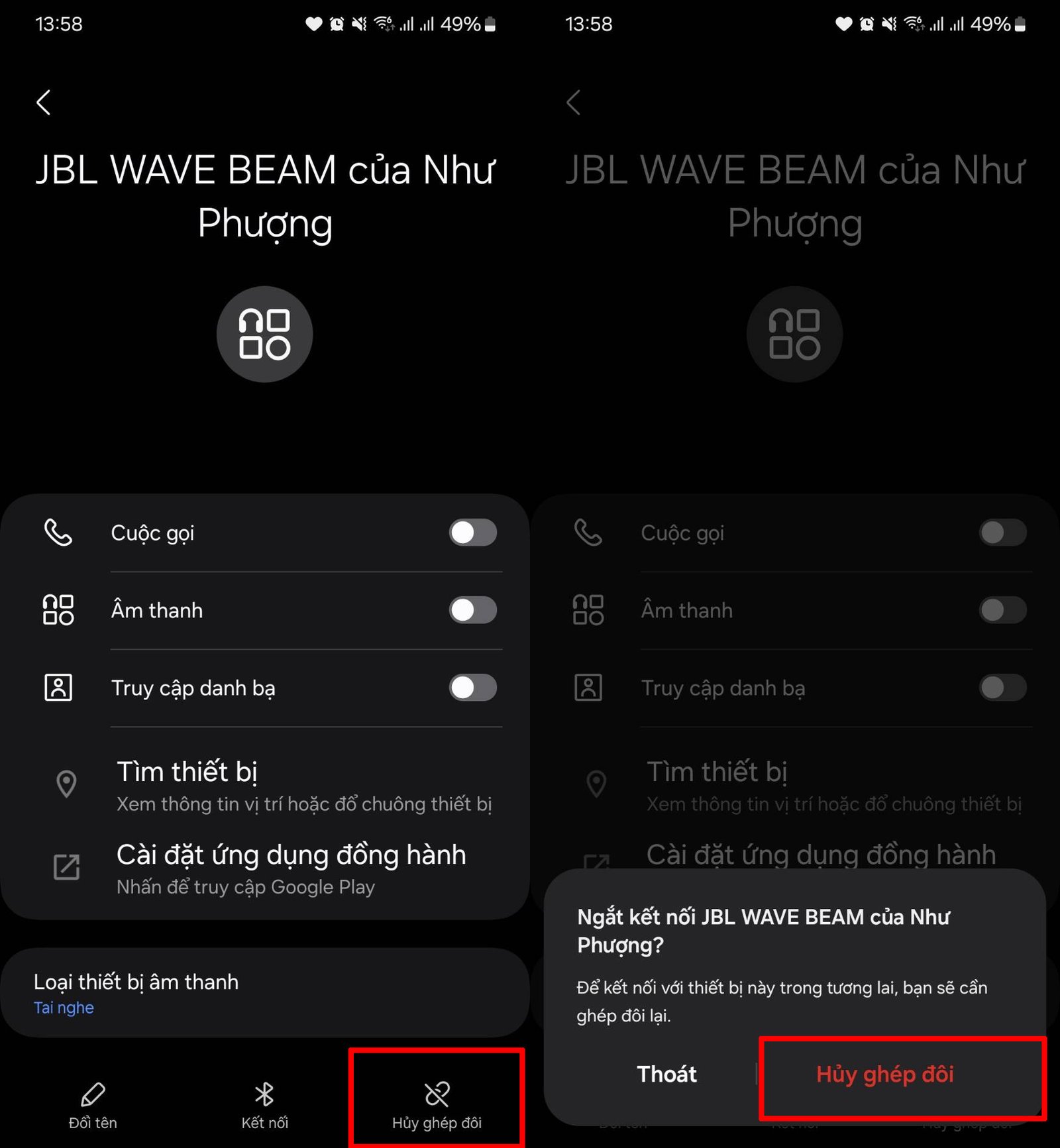 Quên thiết bị để sửa lỗi Bluetooth