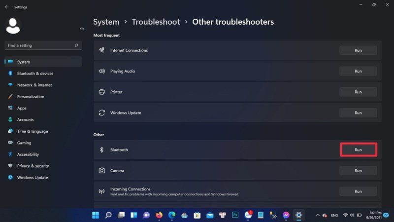 Sử dụng công cụ Troubleshooter để tìm và sửa lỗi Bluetooth trên Windows 11