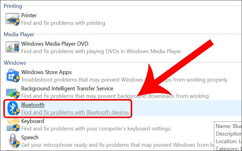 sử dụng Windows Troubleshooting để sửa lỗi kết nối bluetooth máy tính