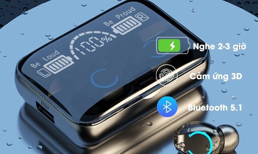 Tai nghe Bluetooth F9 V5.1 đen có màn hình LED hiển thị pin