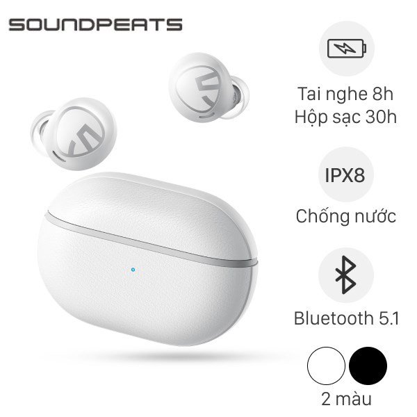 Tai nghe bluetooth Soundpeats Free 2 Classic màu đen, một trong các tai nghe TWS dưới 500k bền bỉ.