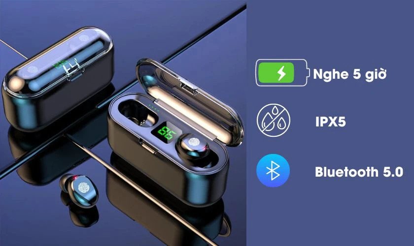 Tai nghe Bluetooth True Wireless AMOI F9 màu đen với hộp sạc