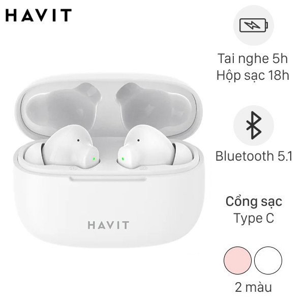 Tai nghe Bluetooth True Wireless HAVIT TW967 màu đen, tai nghe bluetooth dưới 500k với thiết kế trẻ trung.