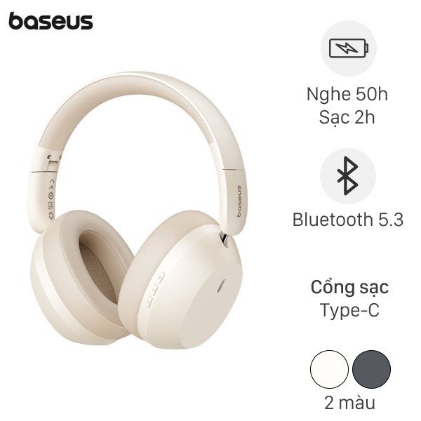 Tai nghe chụp tai Baseus Bass 35 Max màu kem