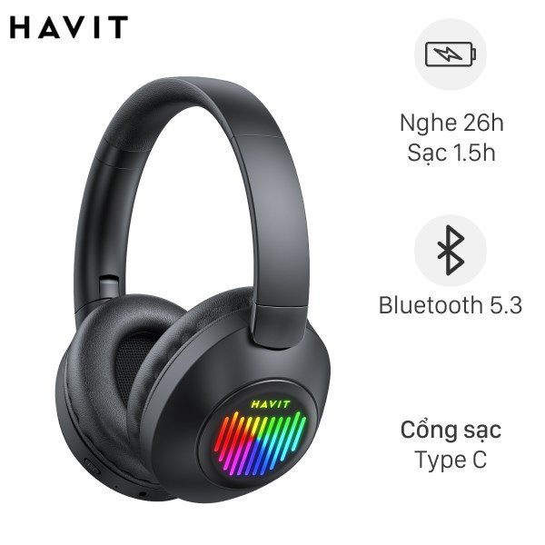Tai nghe Havit H663BT với đèn LED RGB nổi bật