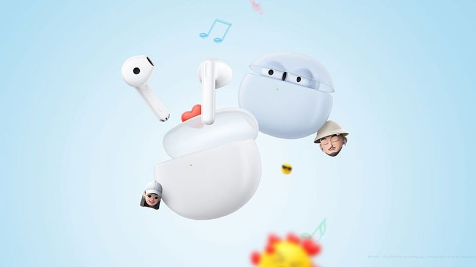 Tai nghe OPPO Enco Air2 màu trắng với thiết kế bo tròn độc đáo, thể hiện sự sang trọng và tiện lợi của một tai nghe bluetooth tốt nhất.