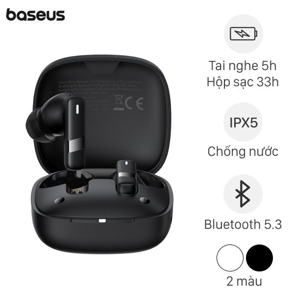 Tai nghe True Wireless Baseus Bowie E20 màu đen, top tai nghe bluetooth dưới 500k có pin ấn tượng và chống nước.