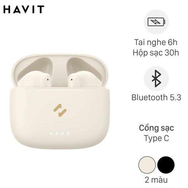 Tai nghe TWS Havit TW947 màu đen, một trong top tai nghe bluetooth dưới 500k với công nghệ Bluetooth 5.3.