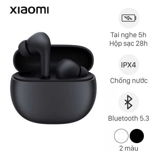 Tai nghe Xiaomi Redmi Buds 4 Active màu đen, dòng tai nghe bluetooth dưới 500k với thiết kế tối giản.