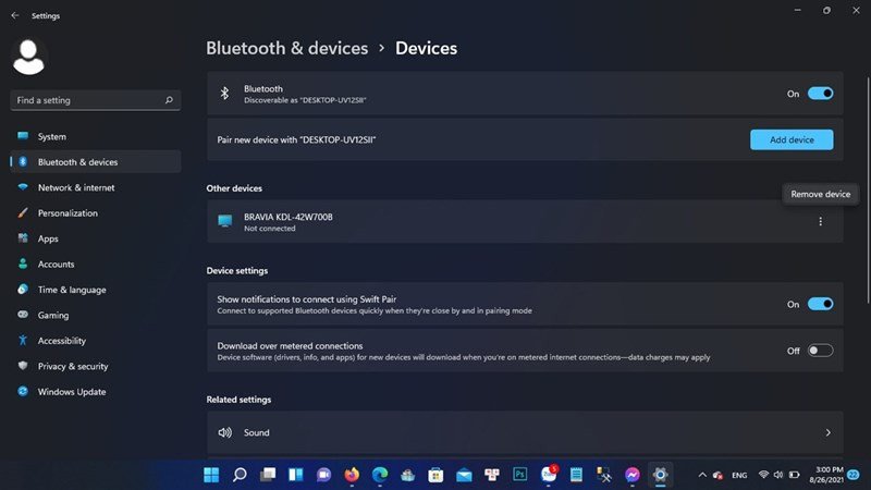 Thao tác xóa thiết bị Bluetooth đã kết nối trên Windows 11 để sửa lỗi
