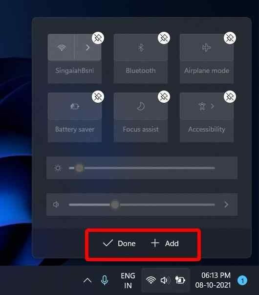 Thêm tùy chọn Bluetooth vào trung tâm hành động Windows 11 từ danh sách các chức năng có sẵn.