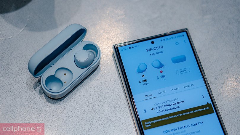 Thiết kế công thái học của tai nghe bluetooth Sony WF-C510 màu trắng