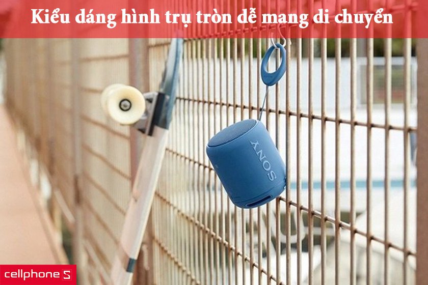 Thiết kế hình trụ tròn nhỏ gọn, dễ dàng cầm nắm và mang theo loa bluetooth Sony SRS-XB12.