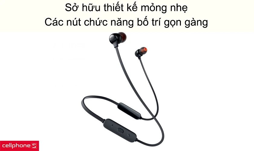 Thiết kế mỏng nhẹ và các nút điều khiển tiện lợi của tai nghe JBL T115BT.