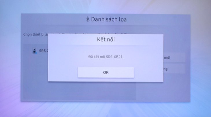 Thông báo ghép đôi thành công giữa tivi Samsung và loa Bluetooth