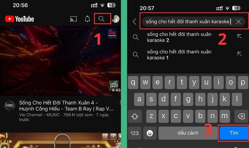 Tìm bài hát karaoke trên YouTube sau khi kết nối loa kéo