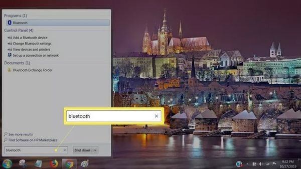 Tìm kiếm Bluetooth trong Start Menu Windows 7