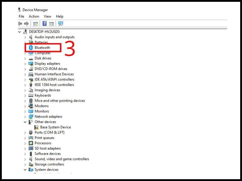 Tìm mục Bluetooth trong Device Manager của laptop