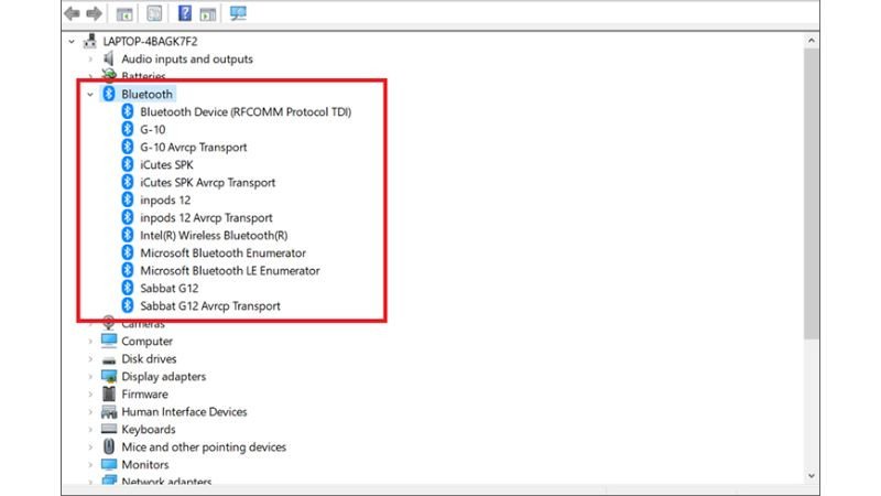 Tìm và mở rộng mục Bluetooth trong Device Manager để quản lý driver