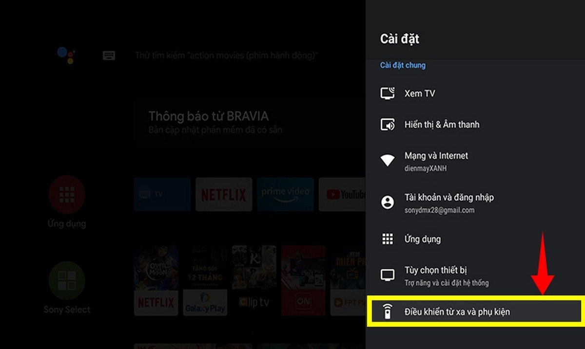 Truy cập Cài đặt Bluetooth để kích hoạt tính năng trên tivi Sony Bravia