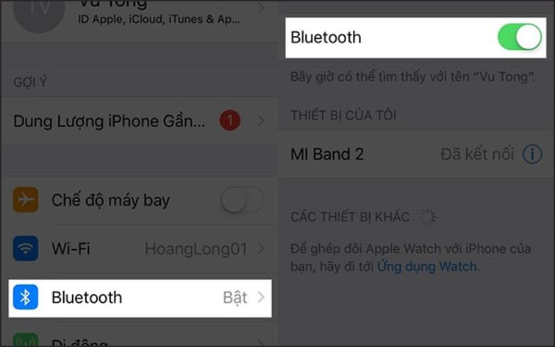 Truy cập cài đặt Bluetooth trên điện thoại iP để kích hoạt tính năng