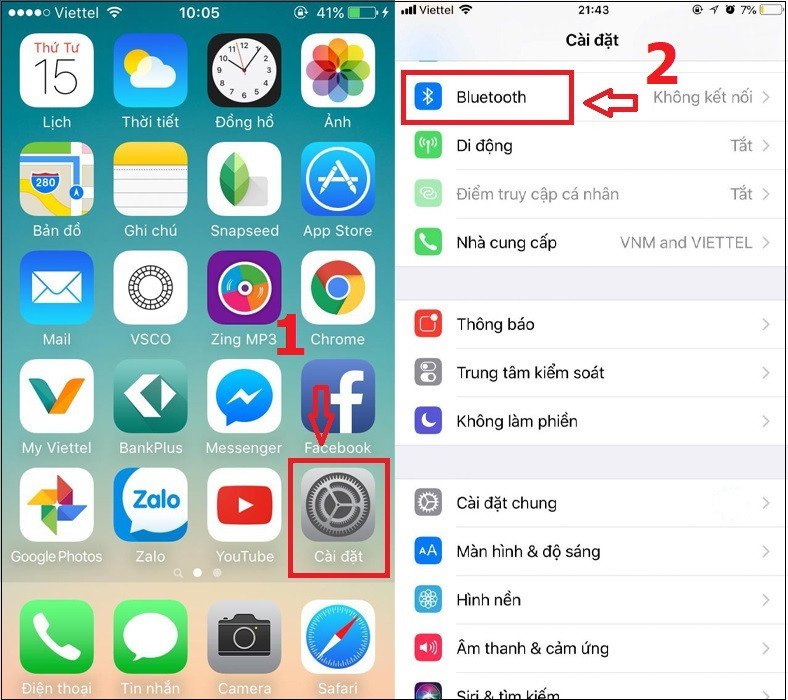 Truy cập cài đặt Bluetooth trên iPhone để bắt đầu quá trình kết nối loa