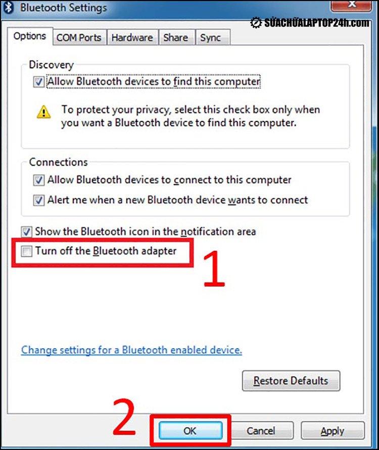 tùy chỉnh cài đặt bluetooth trên win 7