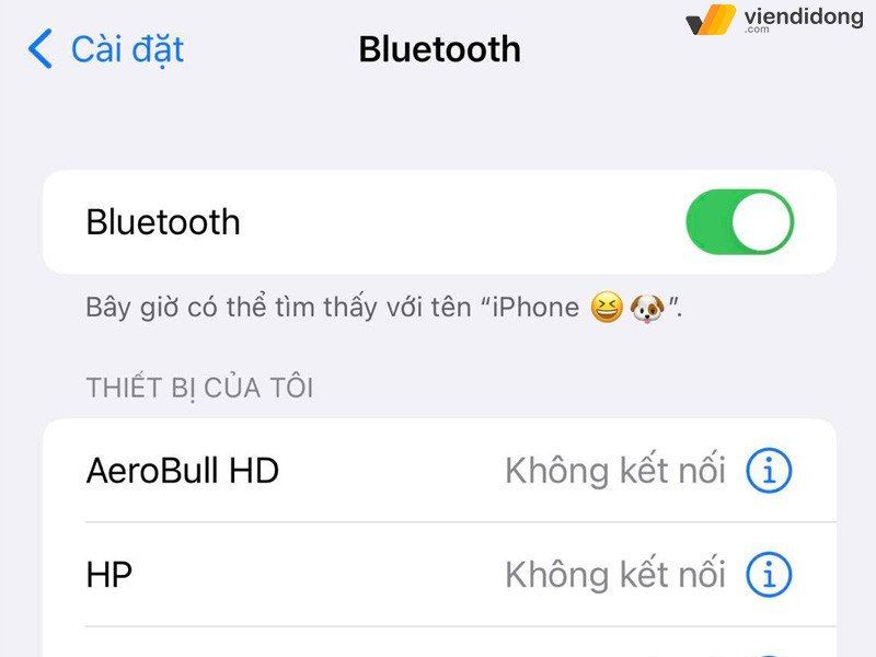 Tùy chọn đổi tên Bluetooth trên iPhone với khả năng sử dụng biểu tượng cảm xúc Emoji.