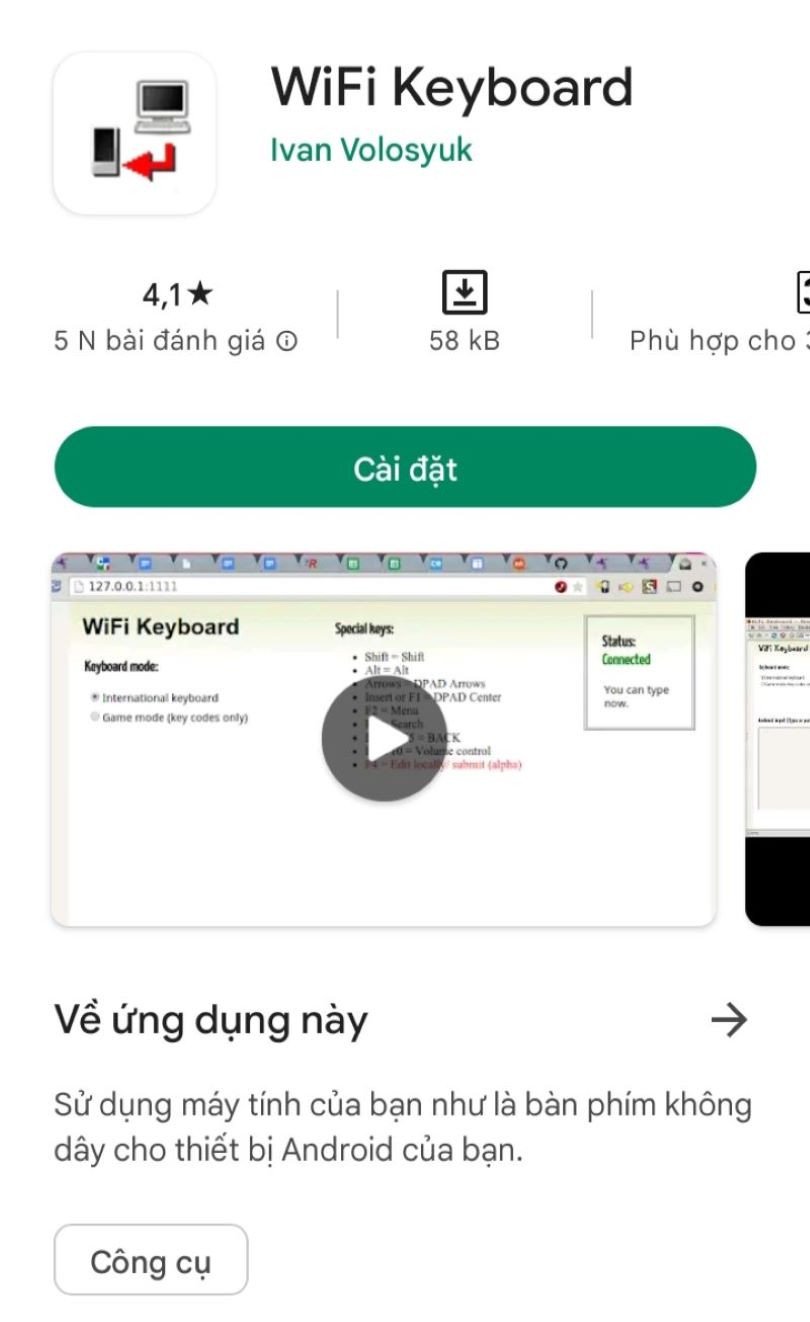 Ứng dụng hỗ trợ kết nối bàn phím Wi-Fi với điện thoại Android