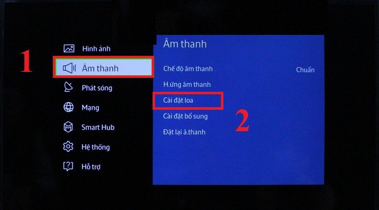 Vào Menu và cài đặt âm thanh trên tivi Samsung