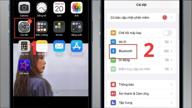 Vào ứng dụng Cài đặt > Chọn mục Bluetooth