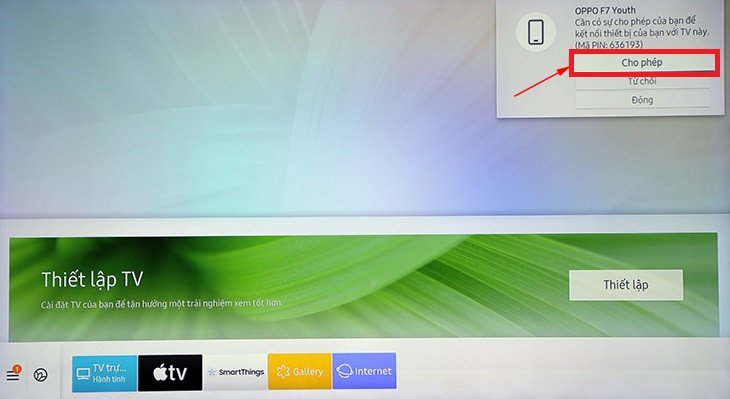 Xác nhận kết nối trên tivi Samsung