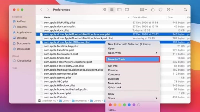 Xóa các tệp PLIST liên quan đến chuột để sửa lỗi MacBook không nhận chuột Bluetooth