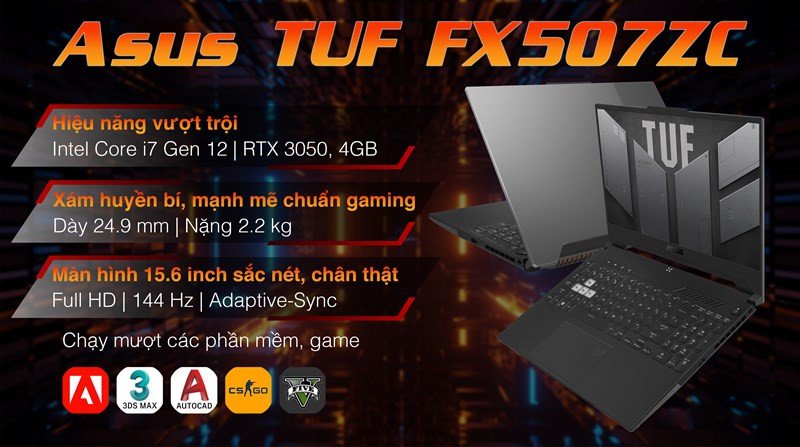 Asus TUF Gaming FX507ZC với màn hình lớn, giúp sinh viên kỹ thuật quan sát chi tiết dễ dàng