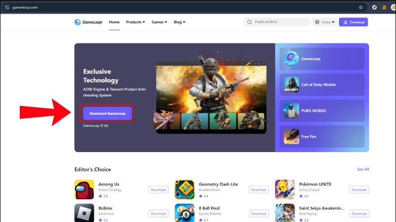 Bấm vào Download GameLoop để tải giả lập FF về máy