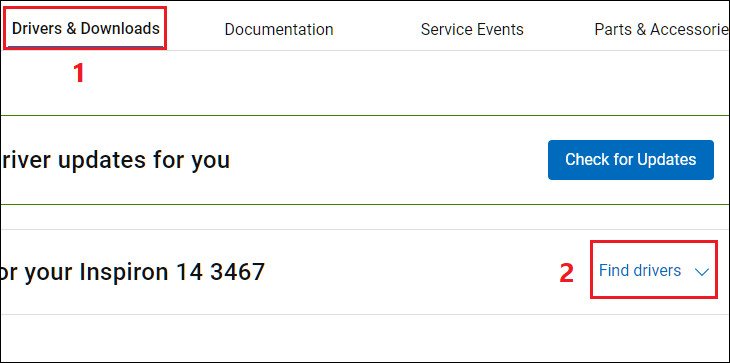 Bấm vào mục Drivers and Downloads > Chọn Find Drivers