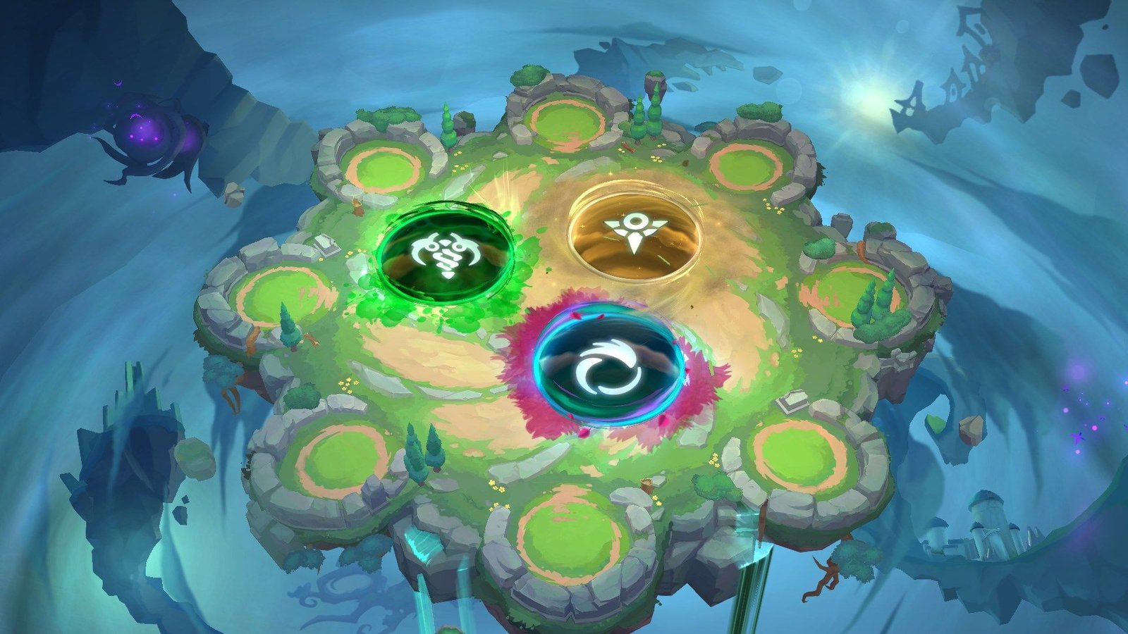 Bàn đấu TFT với các tướng đang chiến đấu, thể hiện tính chiến thuật khi chơi trên laptop