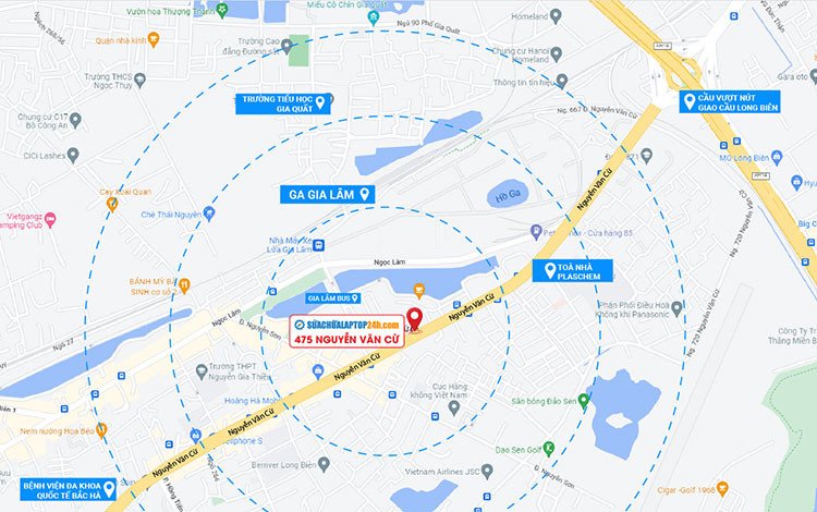 Bản đồ vị trí dịch vụ sửa chữa laptop Long Biên tiện lợi