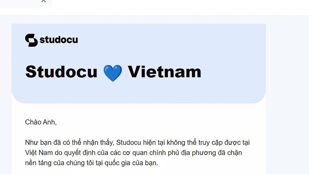 Bản đồ Việt Nam với biểu tượng bị chặn khi truy cập Studocu