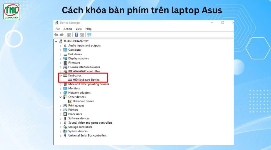 Bàn phím cơ bản của laptop Asus sẵn sàng để tắt hoặc vô hiệu hóa