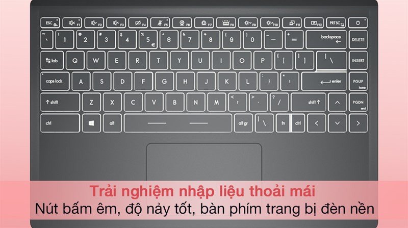 Bàn phím có đèn nền của laptop MSI Modern 14 giúp giáo viên làm việc trong điều kiện ánh sáng kém