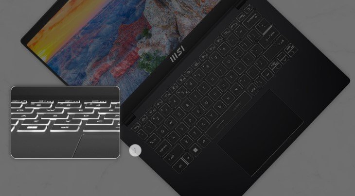 Bàn phím có đèn nền và touchpad của laptop MSI Modern 14 C11M-011VN