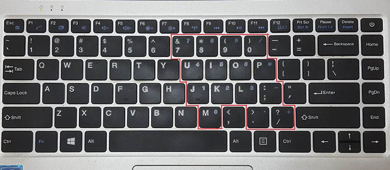 Bàn phím laptop Dell minh họa chức năng các phím số và phím điều hướng khi bật tắt NumLock