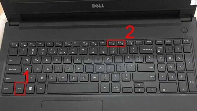 Bàn phím laptop Dell với các phím chức năng điều chỉnh độ sáng màn hình