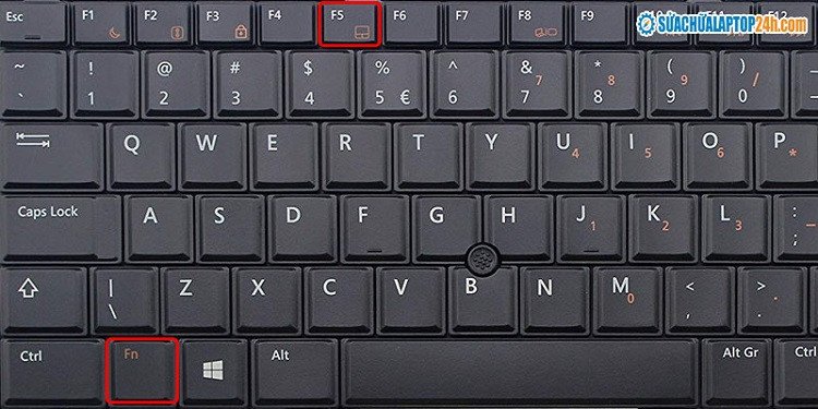 Bàn phím laptop Dell với phím Fn và F5 được làm nổi bật