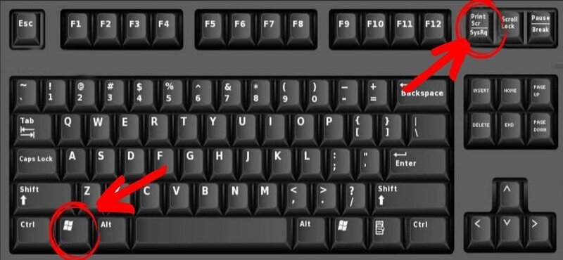 Bàn phím laptop Dell với phím Windows và Print Screen được đánh dấu để chụp màn hình